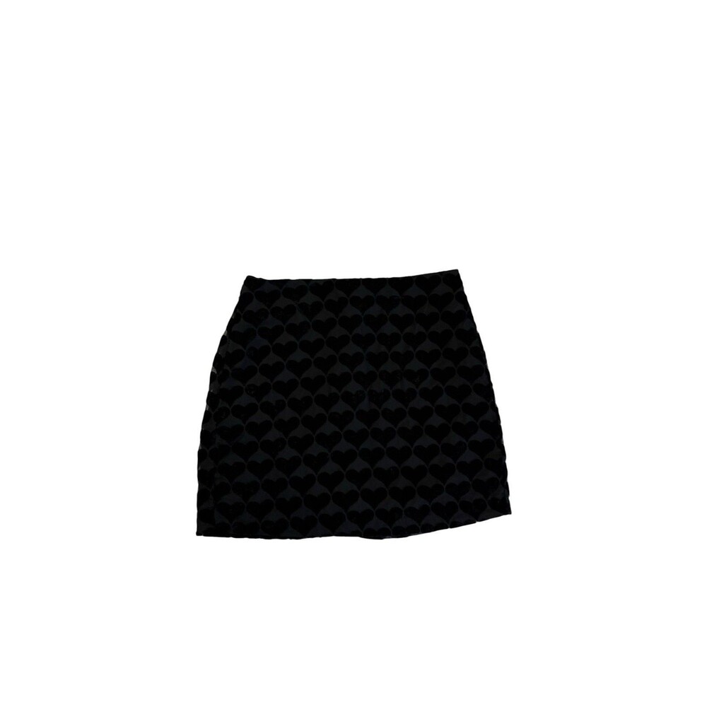 Cupcakes & Cashmere Black Plush Heart Mini Skirt Size 2 Viscose Lined EUC